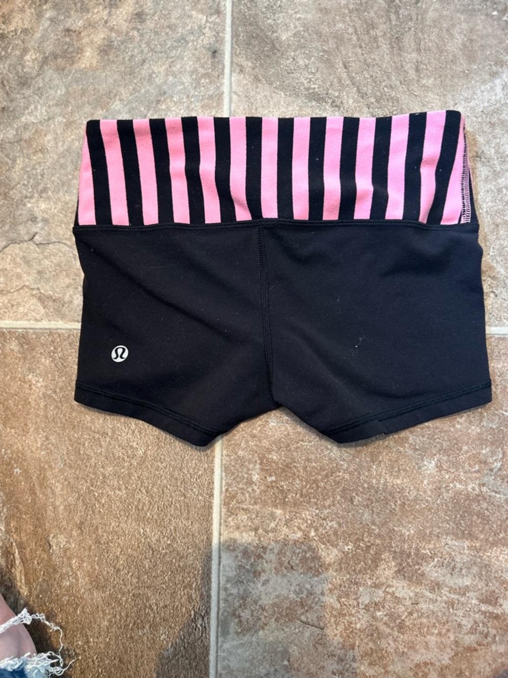 lululemon athletica Black Athletic Shorts with Pink and Black Striped Waistband
